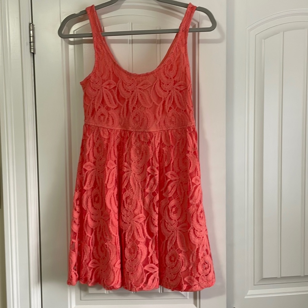 Salmon Pink Floral Lace Dress